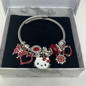 🎀 Hello Kitty Charm Bracelet | Red Rhinestone | Silver-Tone | Adjustable 🎀
